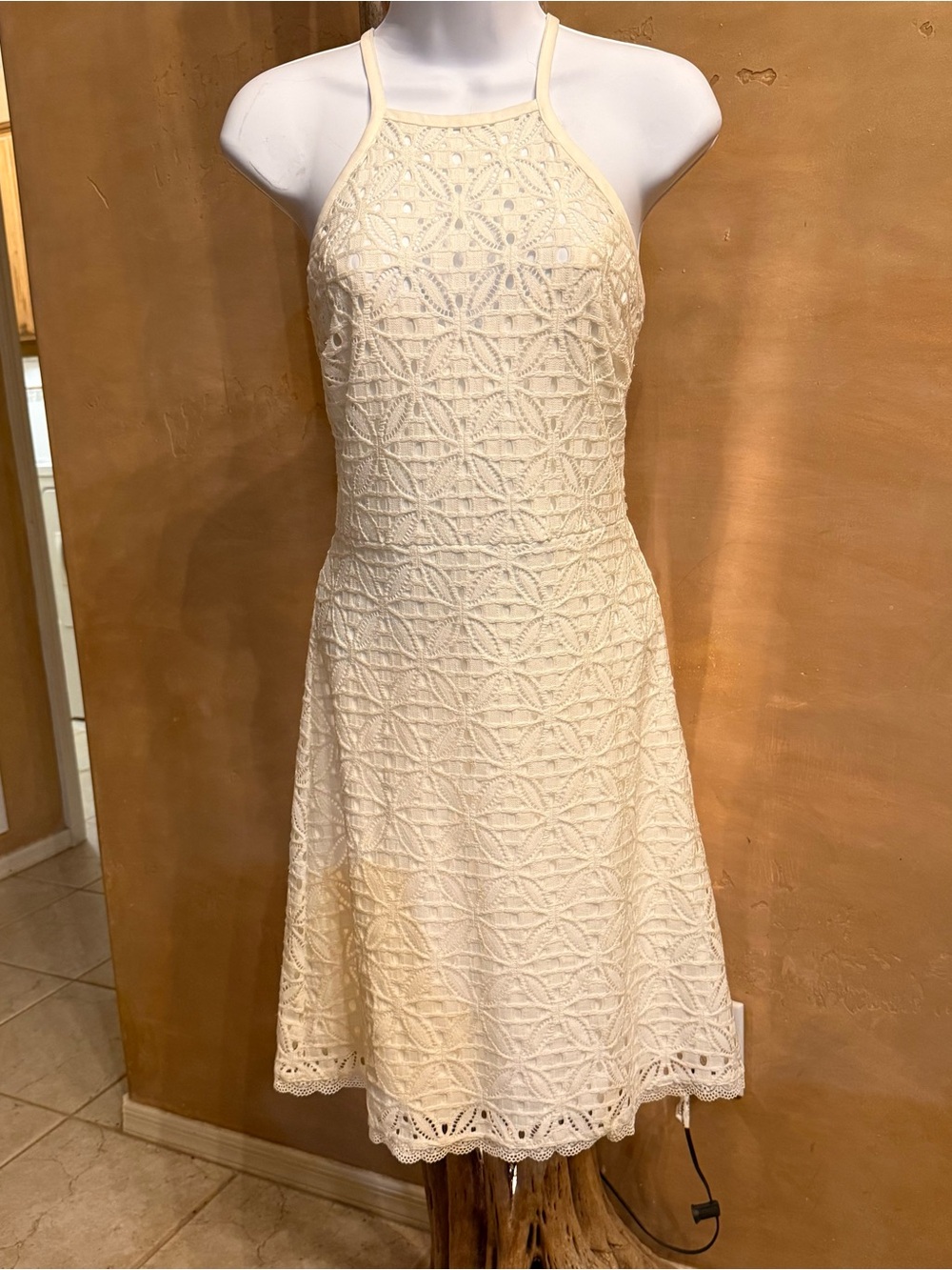 Laundry by Design Cream Crochet Halter Midi Dress - Size 8P